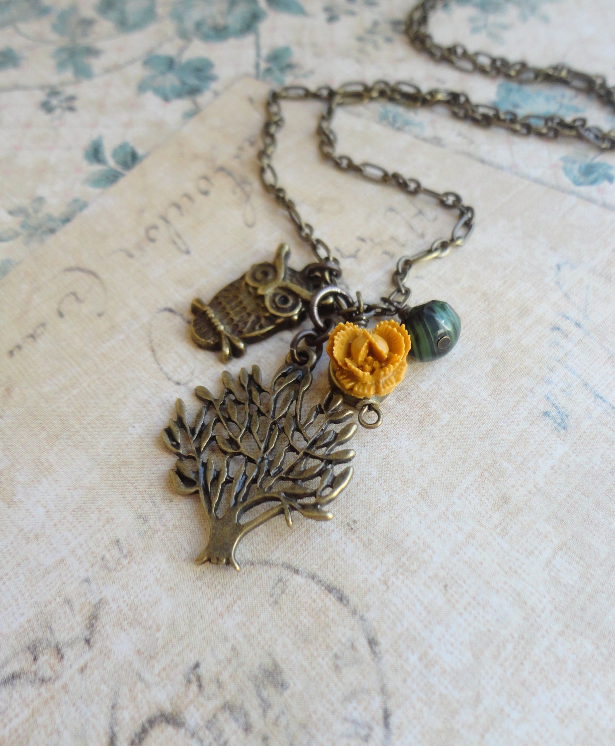 Owl Love You. Owl and Tree Necklace. Owl Charm Necklace.