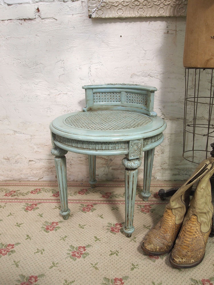Painted Cottage Romantic Aqua Chic Stool ST201