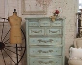 Painted Cottage Shabby Aqua Chic Romance Dresser CH246