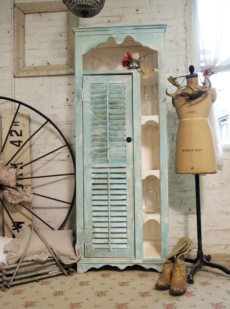Painted Cottage Chic Shabby Aqua Handmade Farmhouse Cabinet CC317