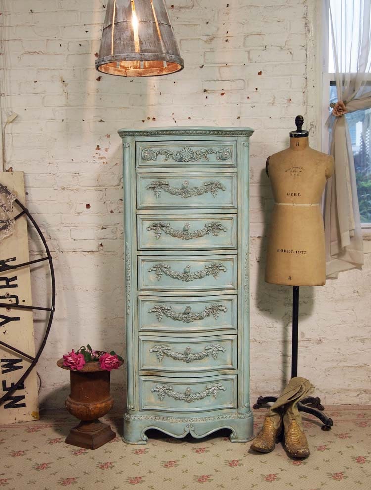 Painted Cottage Chic Shabby Tea Stained LIngerie Chest CH16