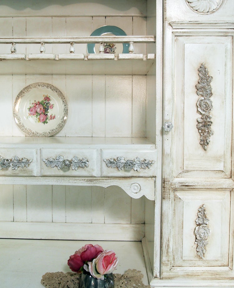 Painted Cottage Chic Shabby Tea Stained Farmhouse China CabinetCC283