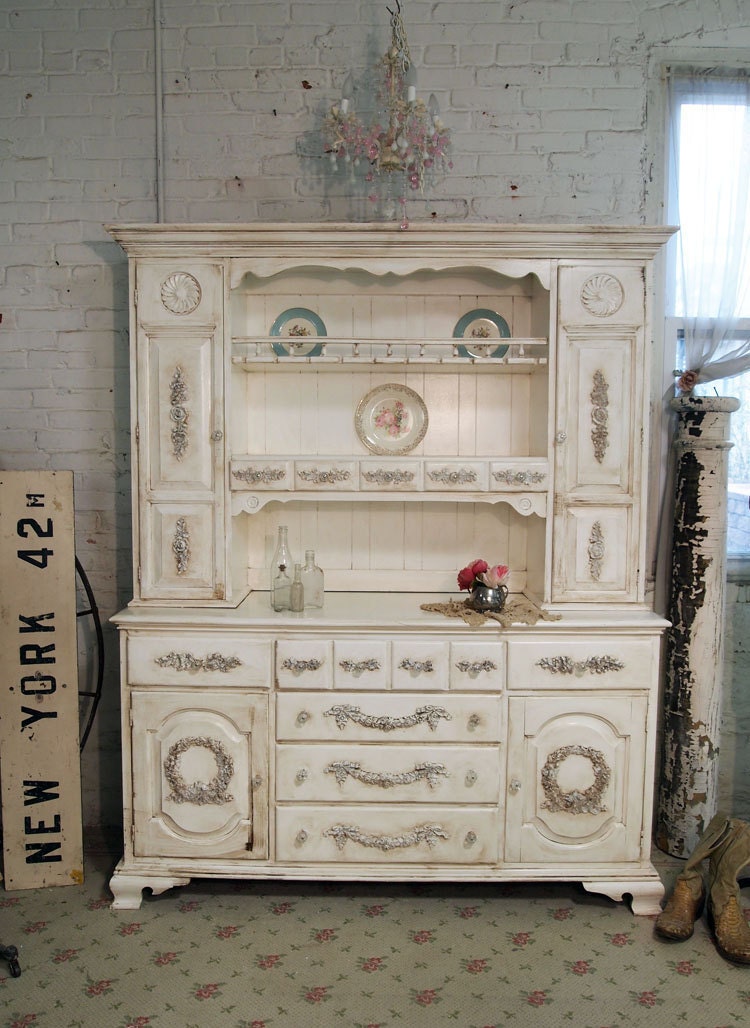 Painted Cottage Chic Shabby Tea Stained Farmhouse China CabinetCC283