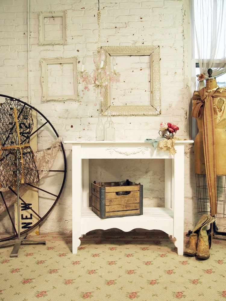 Painted Cottage Chic Shabby White Farmhouse Kitchen Island TBL231