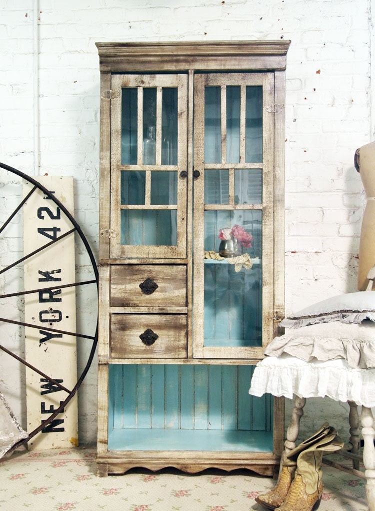 Painted Cottage Chic Shabby Handmade Farmhouse Cabinet CC310