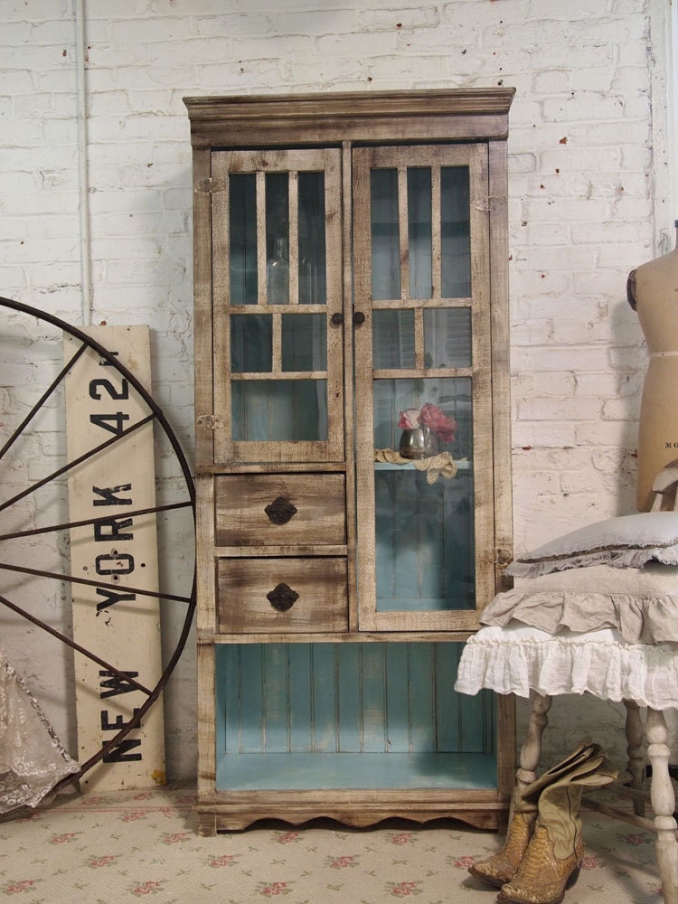 Painted Cottage Chic Shabby Handmade Farmhouse Cabinet CC310