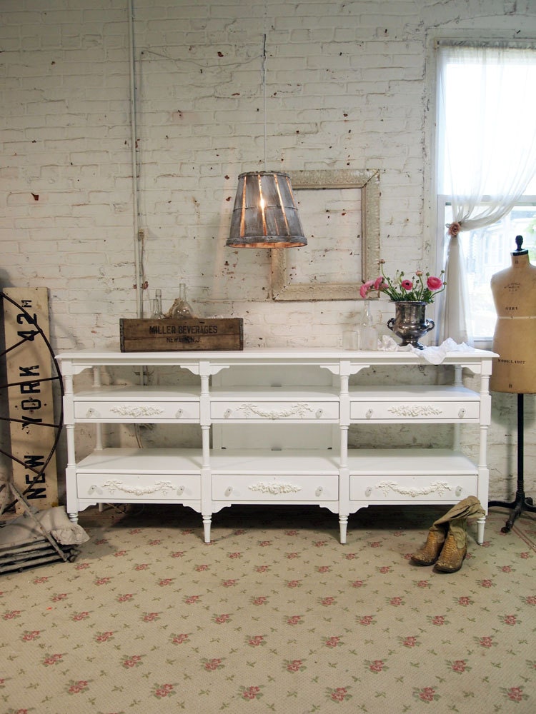 RESERVE   MARGARET  Painted Cottage Chic Shabby White Romantic Farmhouse Server / Buffet