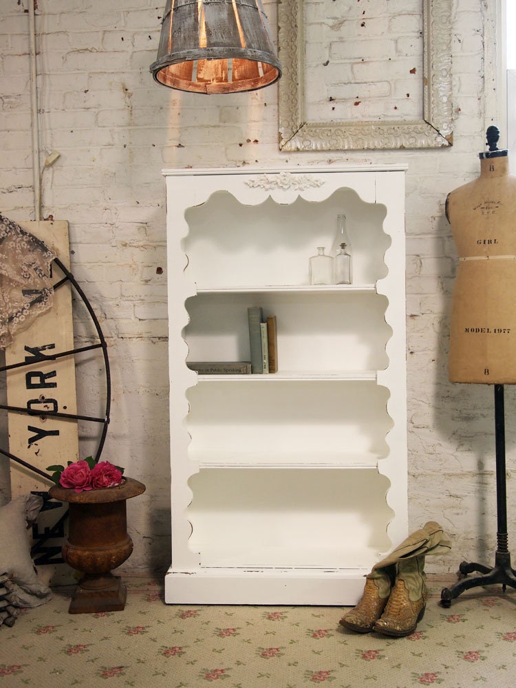 Painted Cottage Chic Shabby Romantic White Bookcase