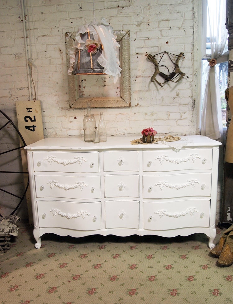 Painted Cottage Chic Shabby White Romantic Dresser DR381