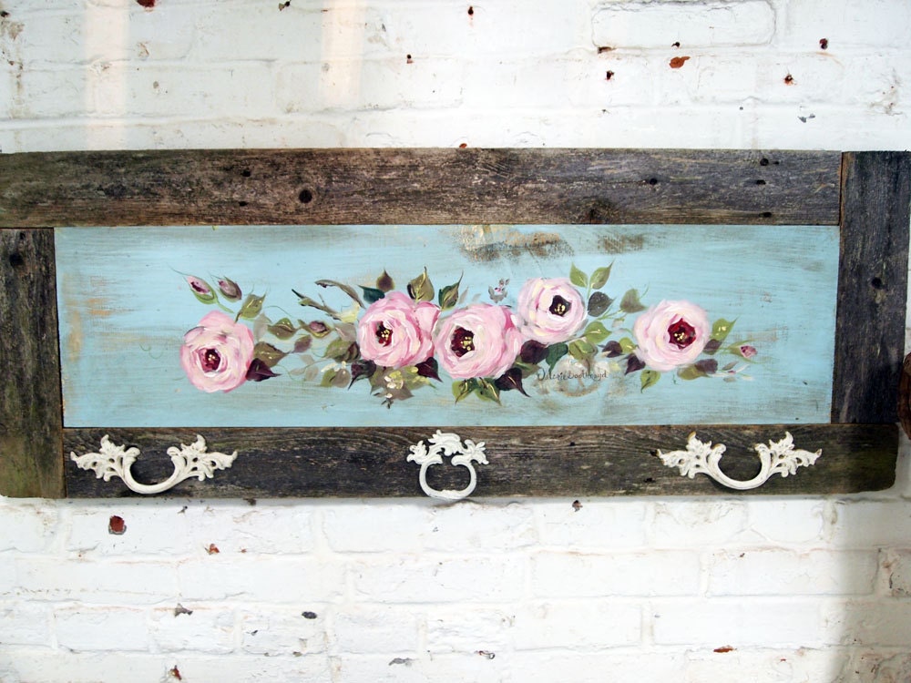 Painted Cottage Chic Shabby Hand Made Rose Painting VF276