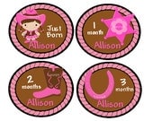Baby Month Stickers - Girl Personalized Monthly Onesie Stickers (Cowgirl)-Includes Newborn, Large 12 Month, and Bonus Stickers