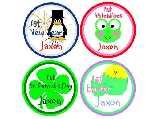Personalized My First Holidays Onesie Stickers (Design 4)-Includes 12 Holidays Christian and Jewish - Baby Month Stickers for Boys and Girls