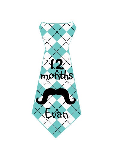 Boy Tie Baby Month Stickers Personalized (Moustache 2 Tie) - Includes Newborn and Extra-Large 12 Month Stickers - Monthly Onesie Stickers