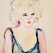 Blue Valentine Painting: Original Painting on Paper, Michelle Williams Portrait from Sexy GQ fashion shoot