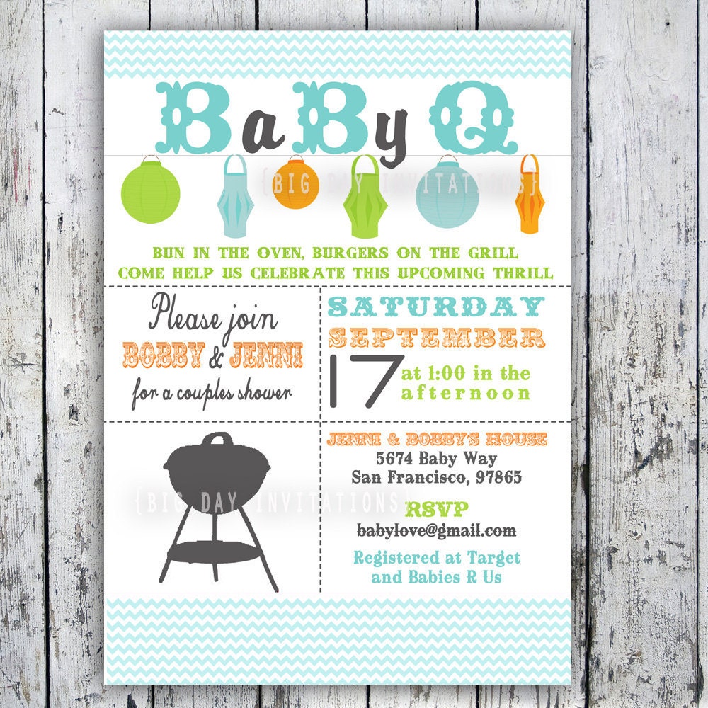 Baby Shower Invitation, Baby Q, Baby BBQ -- Digital Printable Custom Invites
