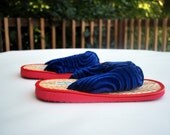 Fat Rolls Size 7-8 .Adult flip flops .Royal blue Austin Powers Throwback styled Wavy Velveteen Upper .Bamboo and foam sole