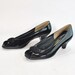 Sweet and Sassy peeptoe kitten heels .black patent pumps .suede toe abstract bow -women's size 9-Magdesians