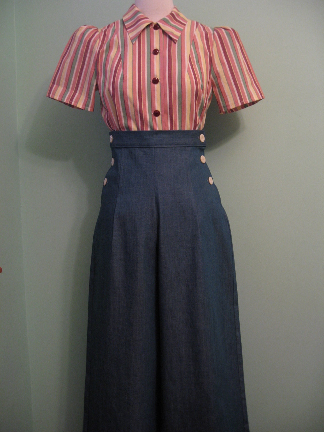 1930's 1940's vintage both side buttoned denim slacks  CUSTOM for your size