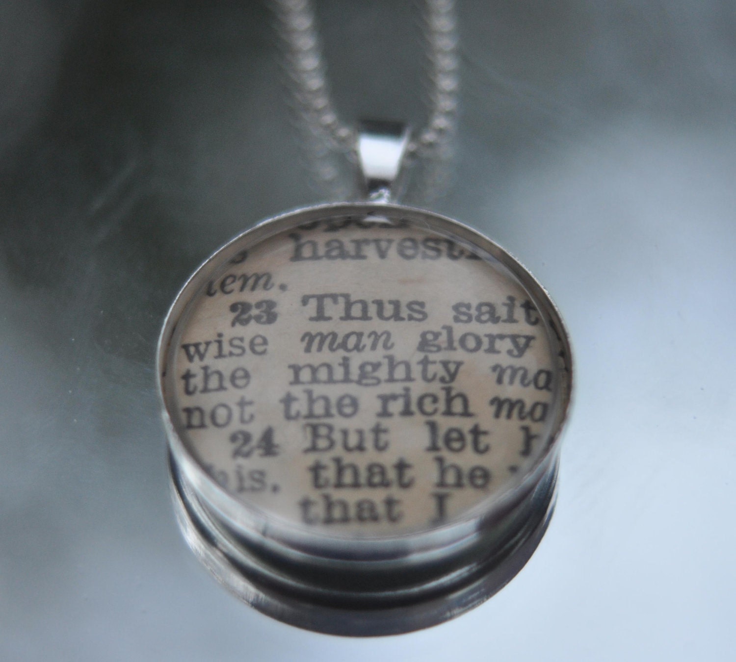 Vintage Bible Verse Pendant Necklace Jeremiah 9:23