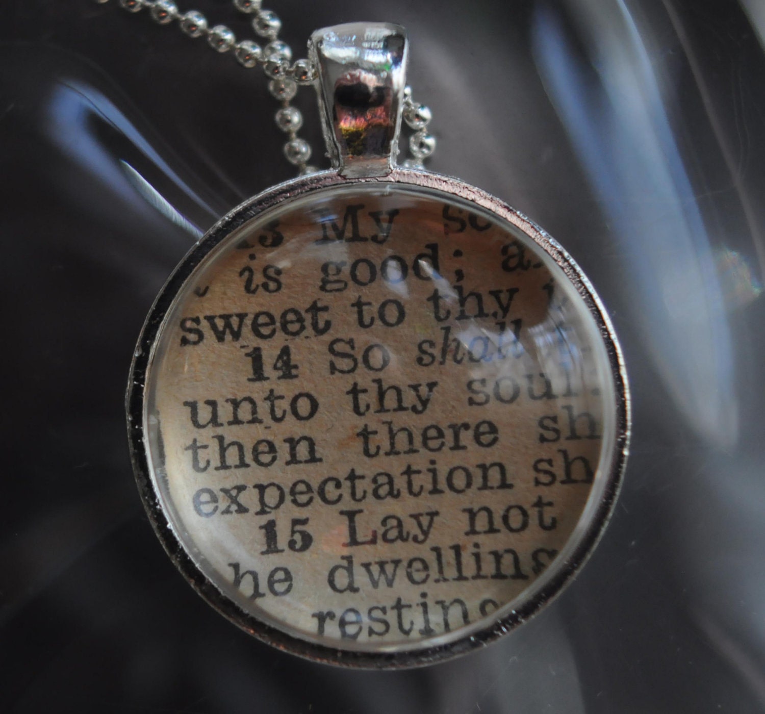 Vintage Bible Verse Pendant Necklace Proverbs 24 14