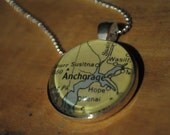 Map Pendant Necklace from Vintage Atlas Anchorage Alaska