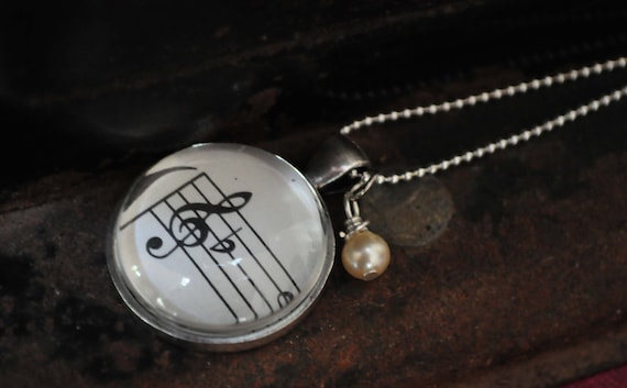 Music Note Necklace from Vintage Sheet Music Treble Clef