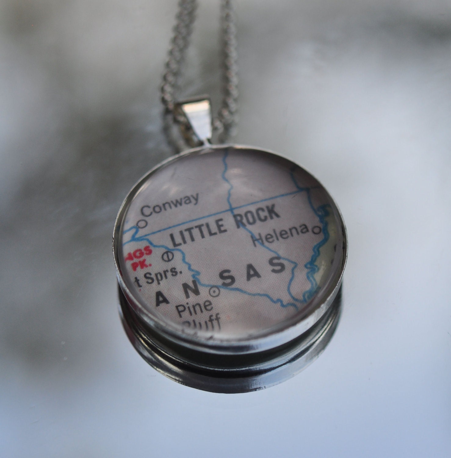 Map Pendant Necklace from Vintage Atlas LITTLE ROCK ARKANSAS