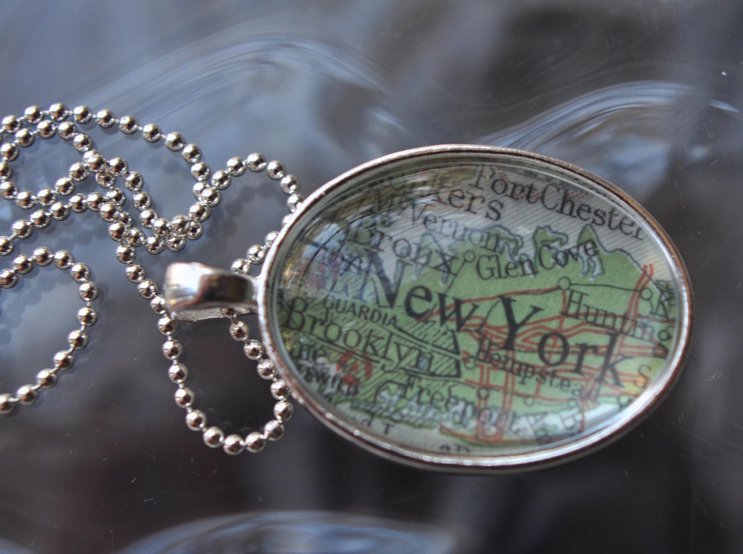 Map Pendant Necklace from Vintage Atlas BROOKLYN New York