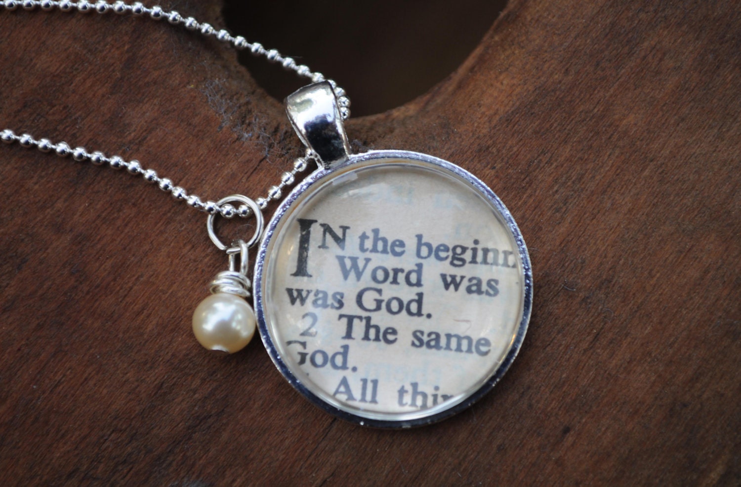 Vintage Bible Verse Pendant Necklace Genesis 1:1
