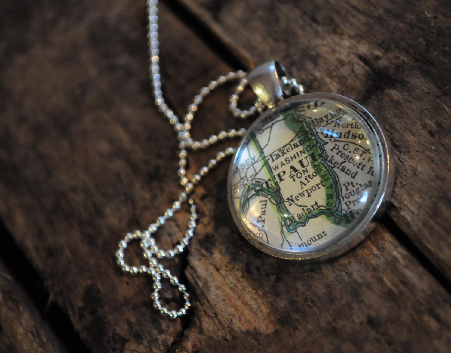 Map Pendant Necklace from Vintage Atlas St Paul Minnesota