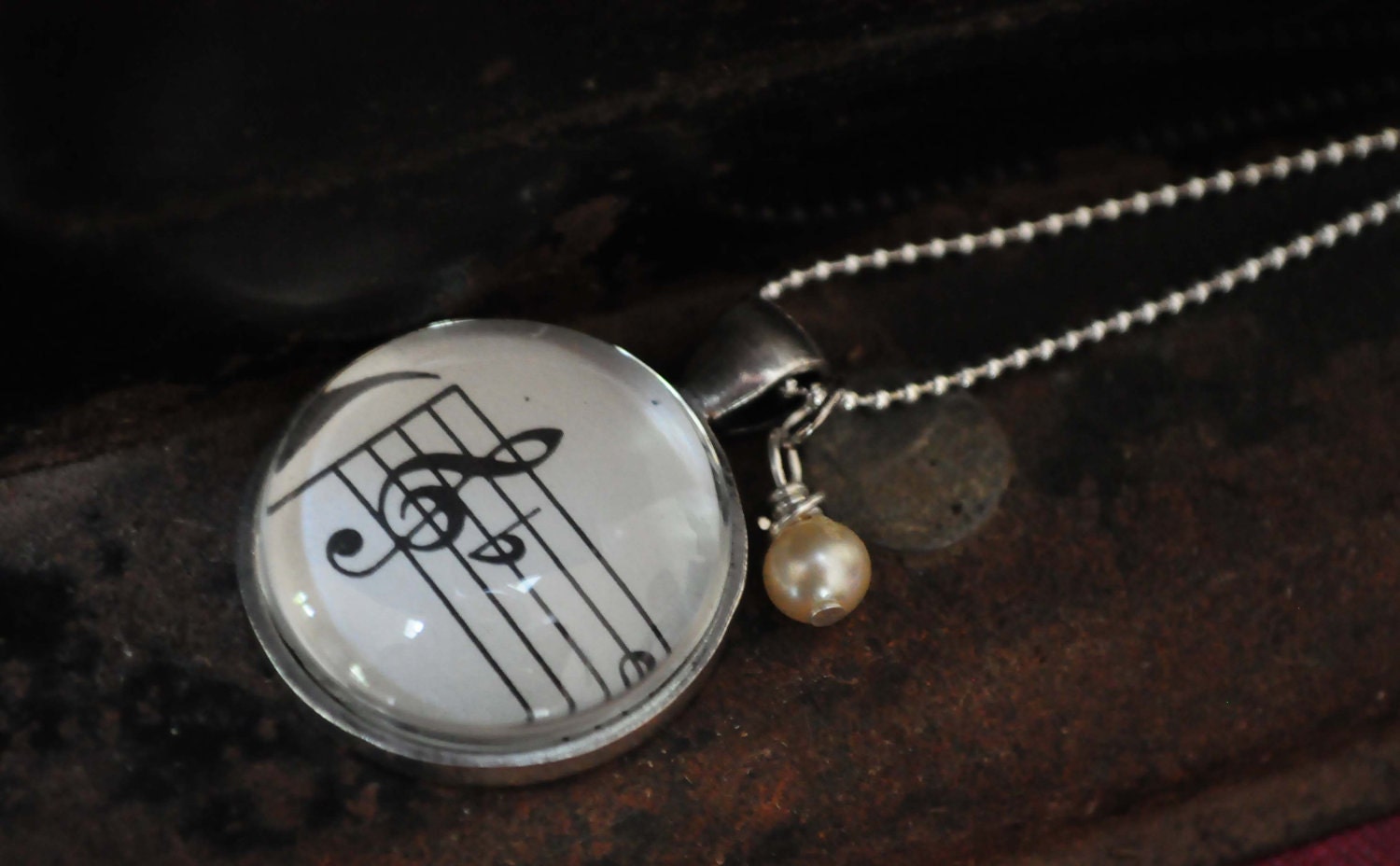 Music Note Necklace from Vintage Sheet Music Treble Clef