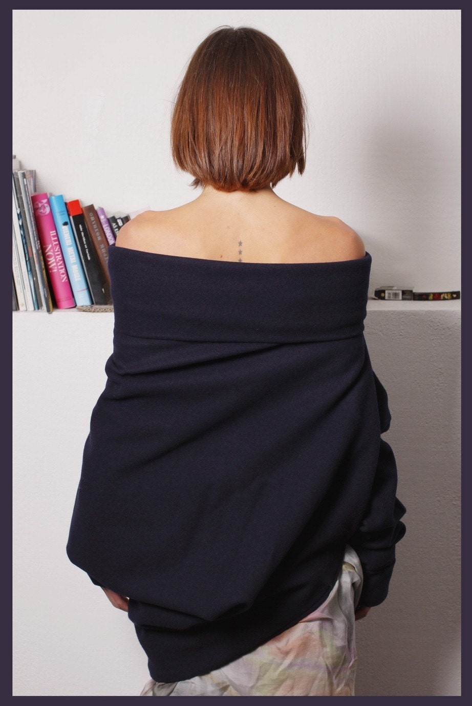 Night blue Jazz felted wool asymmetric pullover