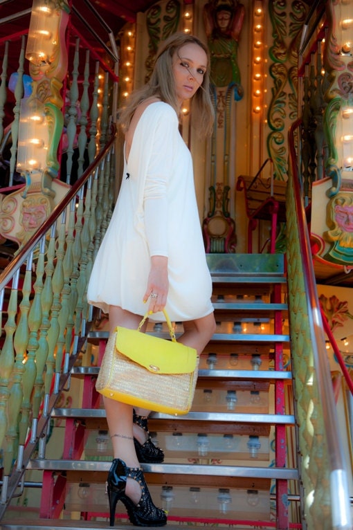 Creamy open-back cotton Milk and honey LeMuse dress with little black bow on the back