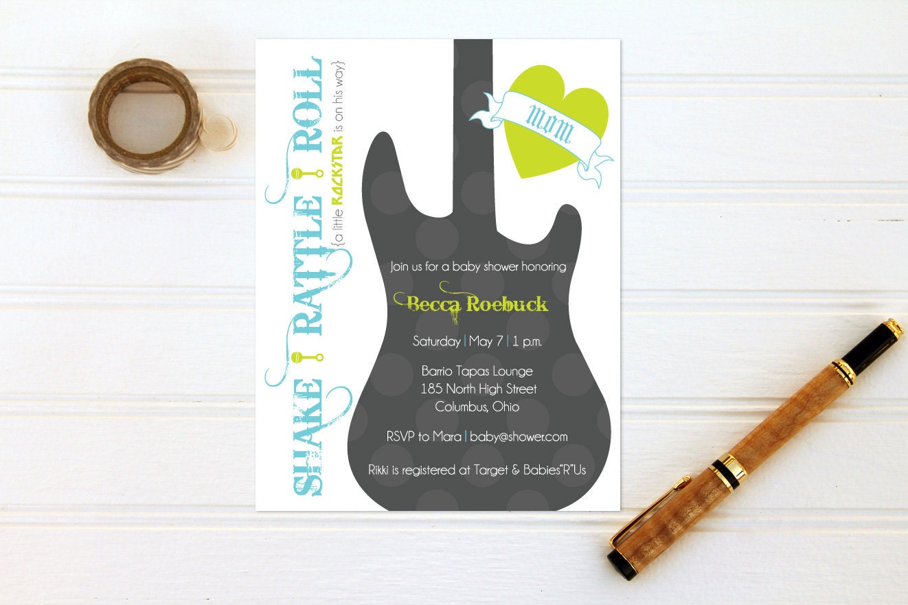 Little Rockstar Baby Shower Invitations - Set of 12 Custom Boy or Girl Invites
