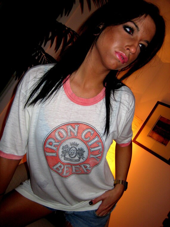 Vintage 70s IRON CITY BEER Paper Thin BURNOUT T SHIRT by louise49