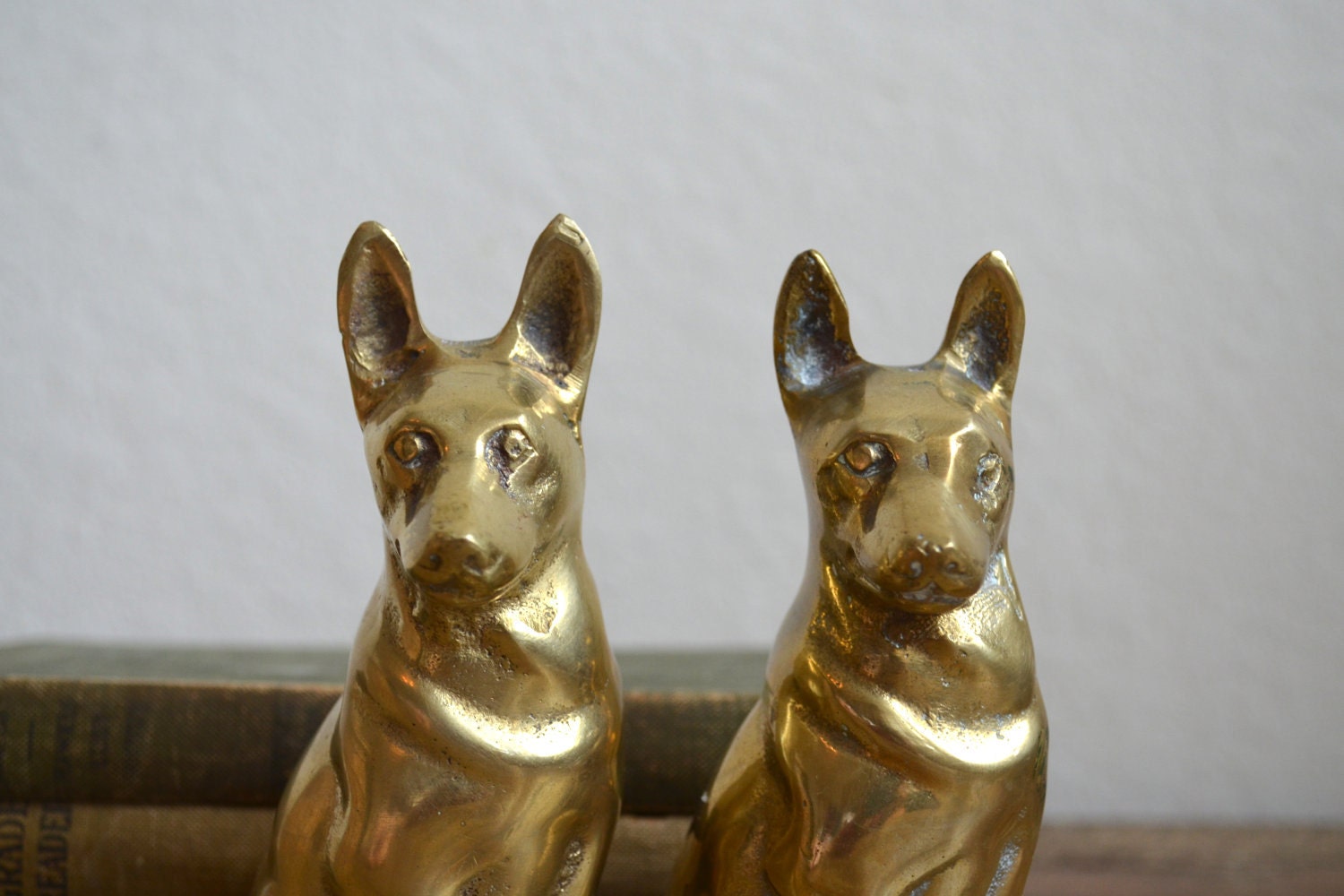 Vintage Pair of Brass German Shepherd Dogs