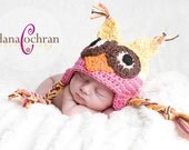 Little Hooter Owl Hat - pink and yellow