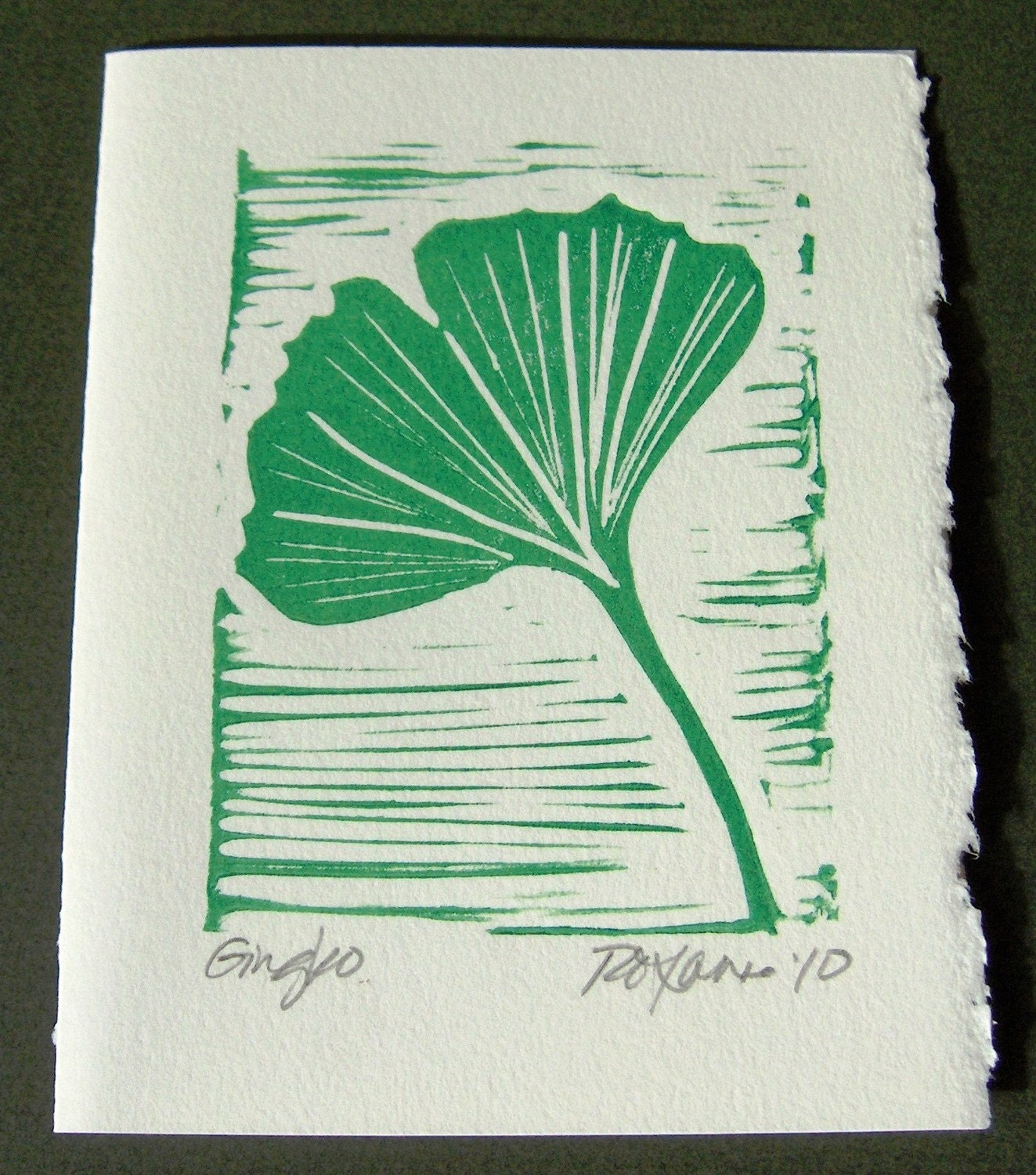 Handmade Card - Ginkgo with Recycled Envelope - Small