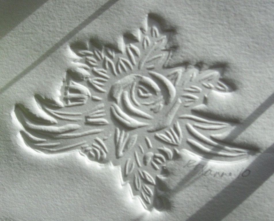Handmade Card - Embossed Rose with Recycled Envelope - Medium