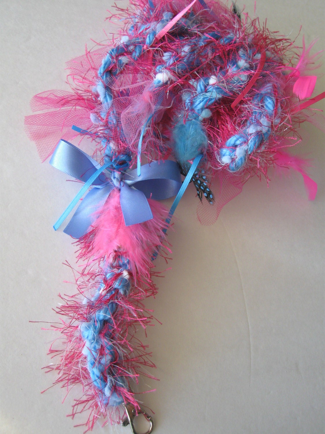 Pink and Blue Feather Crochet Dog Leash