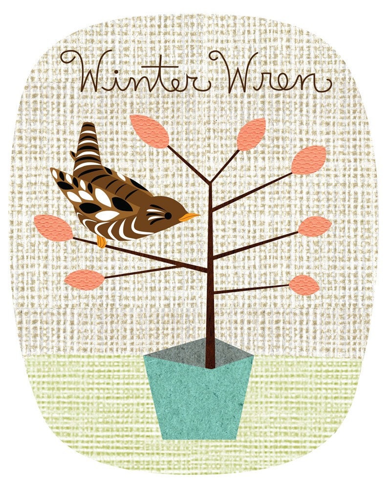 Winter Wren Print - Sparrow Print - Archival Art Print Poster - Home Decor - Nursery Decor - Typography Print - Bird Lovers