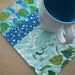 hello pilgrim in blue mug rug for Michelle - FREE SHIPPING