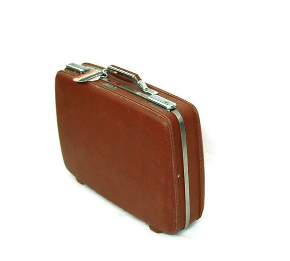 Vintage 60s American Tourister suitcase - carry on - briefcase - caramel - small luggage - expandable file - Tiara