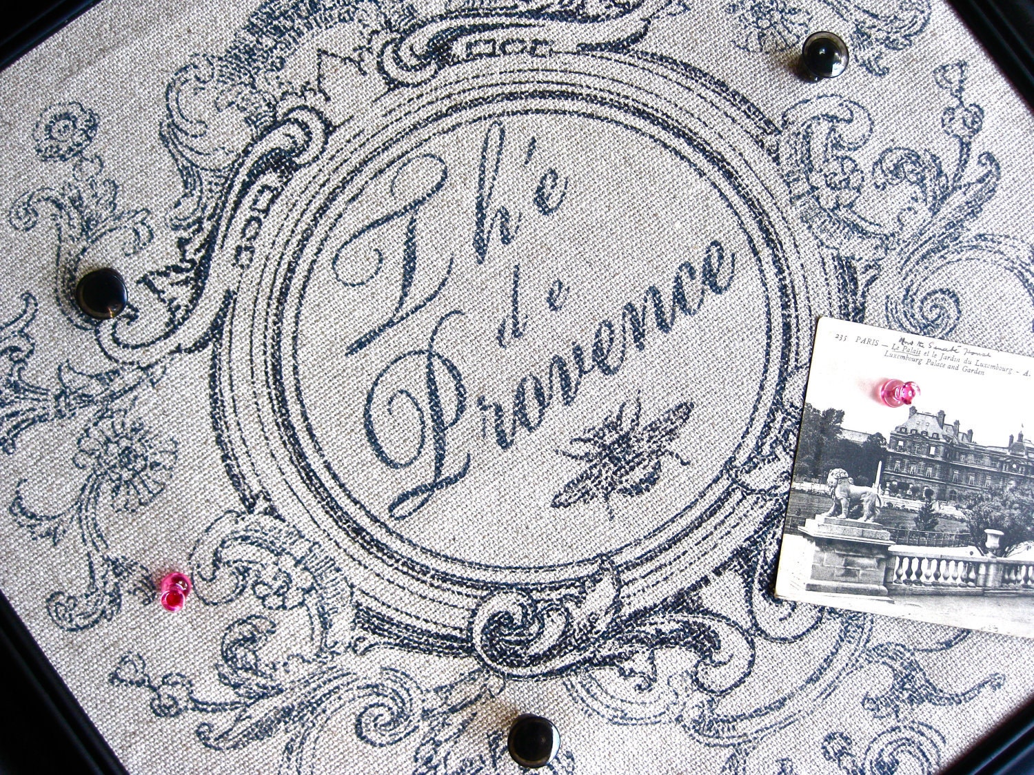 French Memo Board, Fabric Cork Board, Office Decor, Organize, Provence, Black, Linen, Paris Apartment, French Country, Cottage Chic