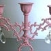Vintage Pink Candelabra, Candle Holder, Crystals, Shabby and Chic, Cottage Chic, Paris Apartment