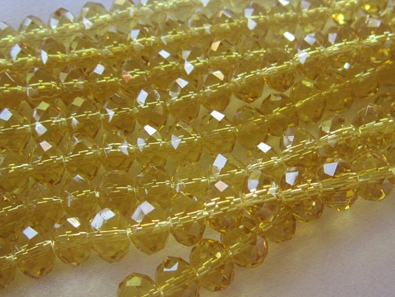Chinese crystal rondelles in Citrine with an AB Plating, 8 inch strand, Faceted, 36 crystals