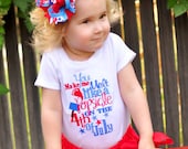 You make me melt like a Popsicle on the 4th of July- Girls Applique 4th of July White shirt or Onesie and Matching Hair Bow Set