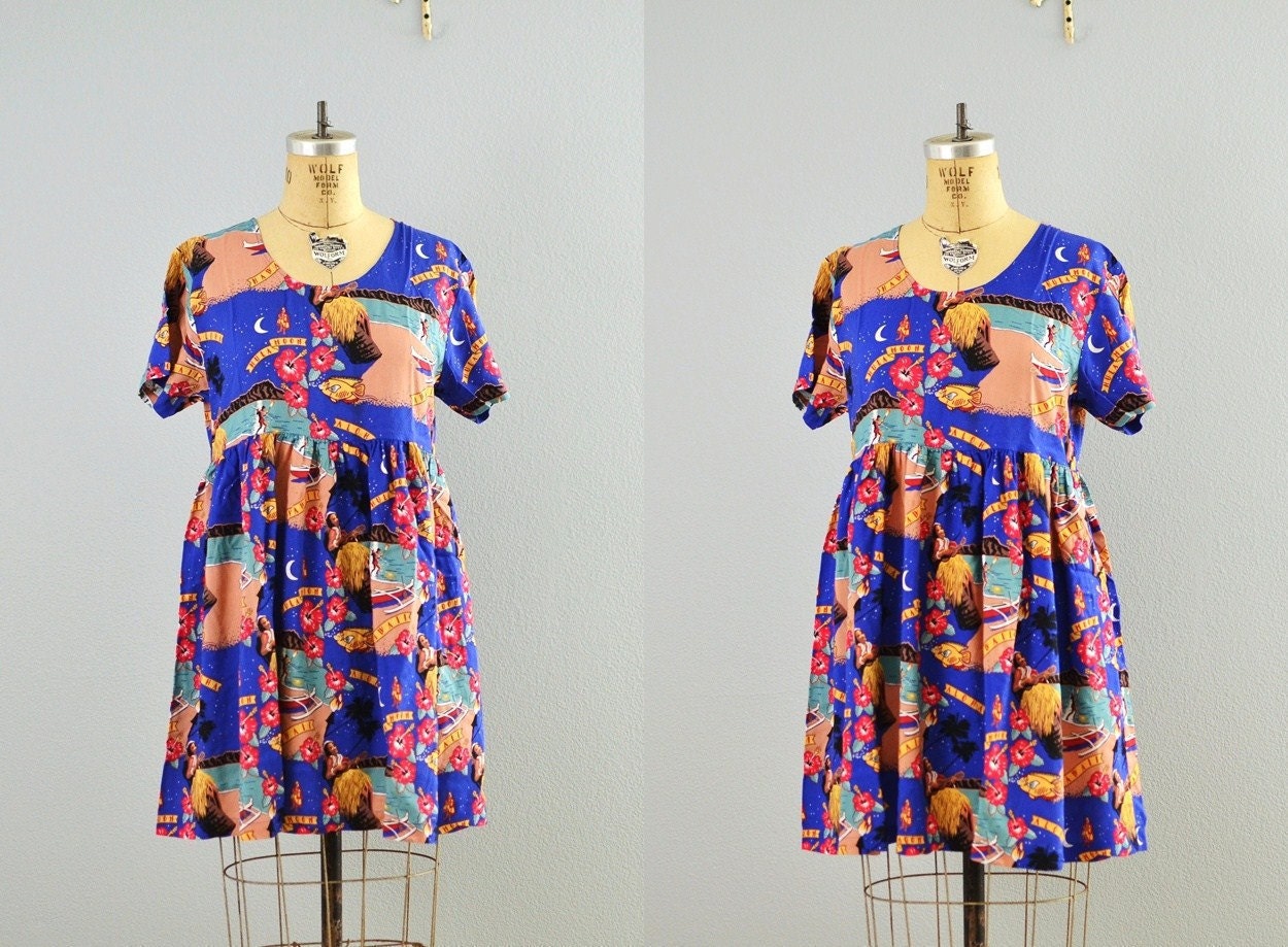 vintage dress / summer dress / slouchy tiki dress