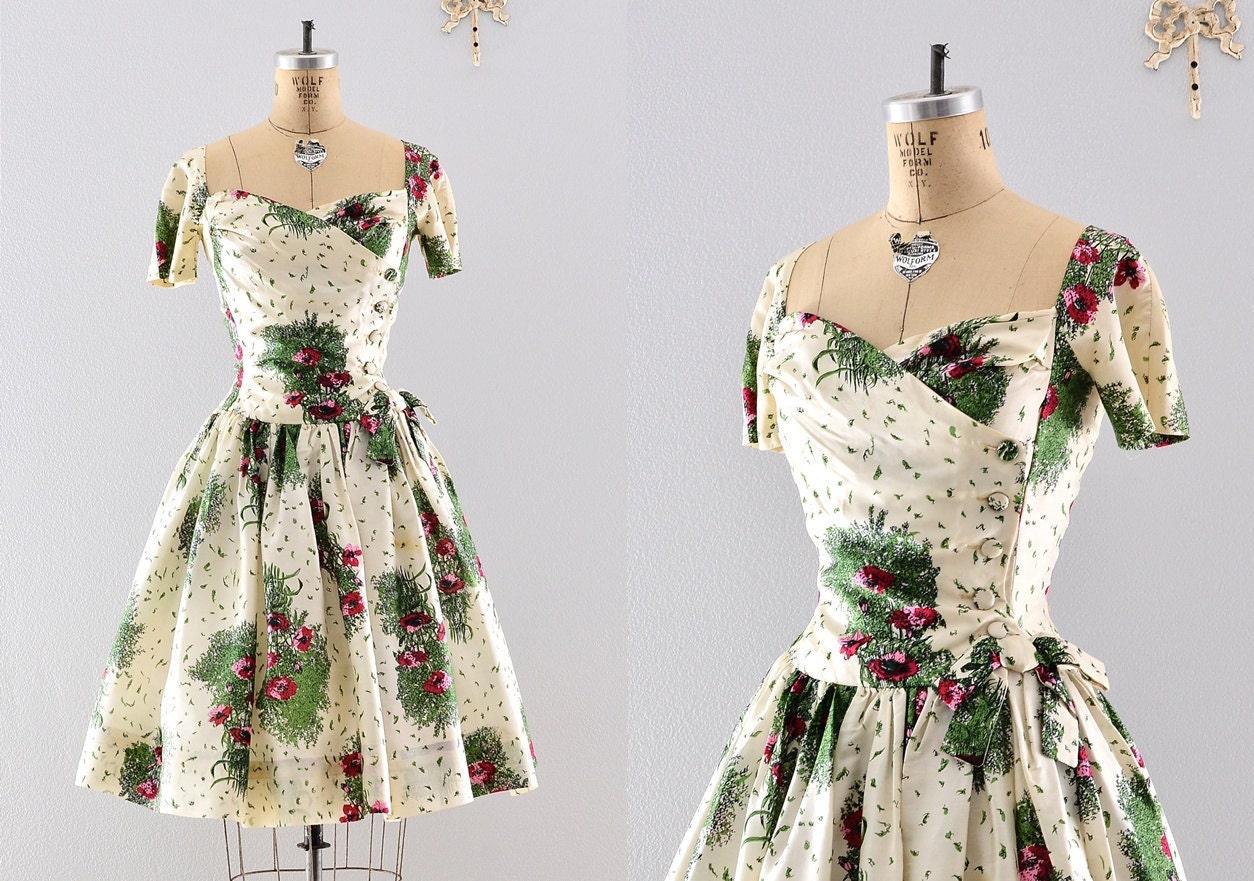 1950s 50s silk dress / 50s garden dress / vintage Gigi Young dress