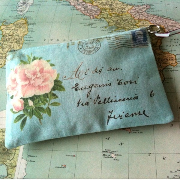 Hand-printed purse- From Italy with Love aqua